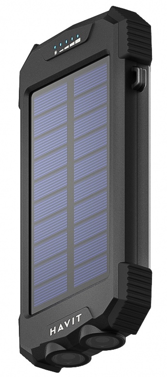 Защищенный повербанк с солнечной батареей Havit 10000 mAh, фонарь и беспроводная зарядка Black (PN-W05)