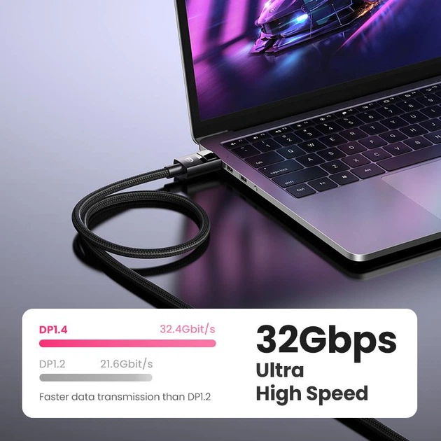 Кабель UGREEN DP114 DP 1.4 Male to Male Plastic Case Braided Cable 3m (UGR-80393)