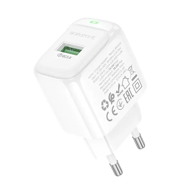 Сетевое зарядное устройство BOROFONE BAS42A Potential single-port QC3.0 charger(EU) White (6941991113789)