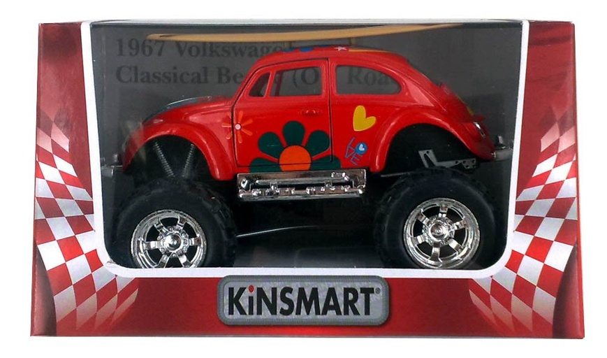 Машинка Kinsmart Volkswagen Classical Bus w/ printing & wooden surfboard (Off Road) 1962 1:32 KT5057WFBS1