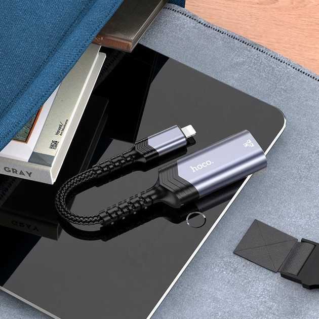 Мережевий адаптер HOCO UA26 iPhone ethernet adapter 100 Mbps Metal Gray (6942007611978)
