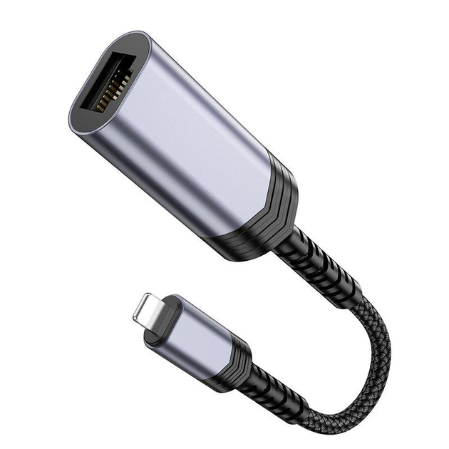Мережевий адаптер HOCO UA26 iPhone ethernet adapter 100 Mbps Metal Gray (6942007611978)