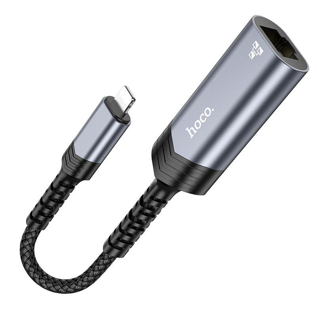 Мережевий адаптер HOCO UA26 iPhone ethernet adapter 100 Mbps Metal Gray (6942007611978)