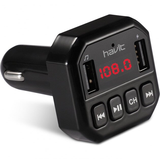 Модулятор Havit HV-FM808BT FM с Bluetooth, microSD, USB + USB для зарядки телефонов