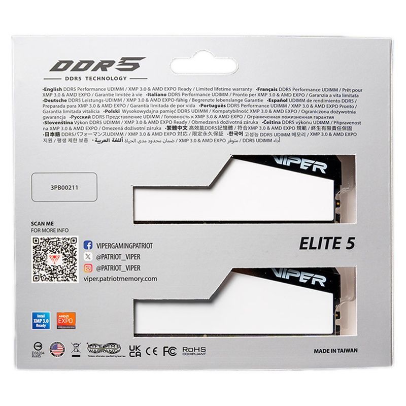 Модуль пам'яті для комп'ютера DDR5 32GB (2x16GB) 6000 MHz Viper Elite 5 Patriot (VEB532G6030KW)