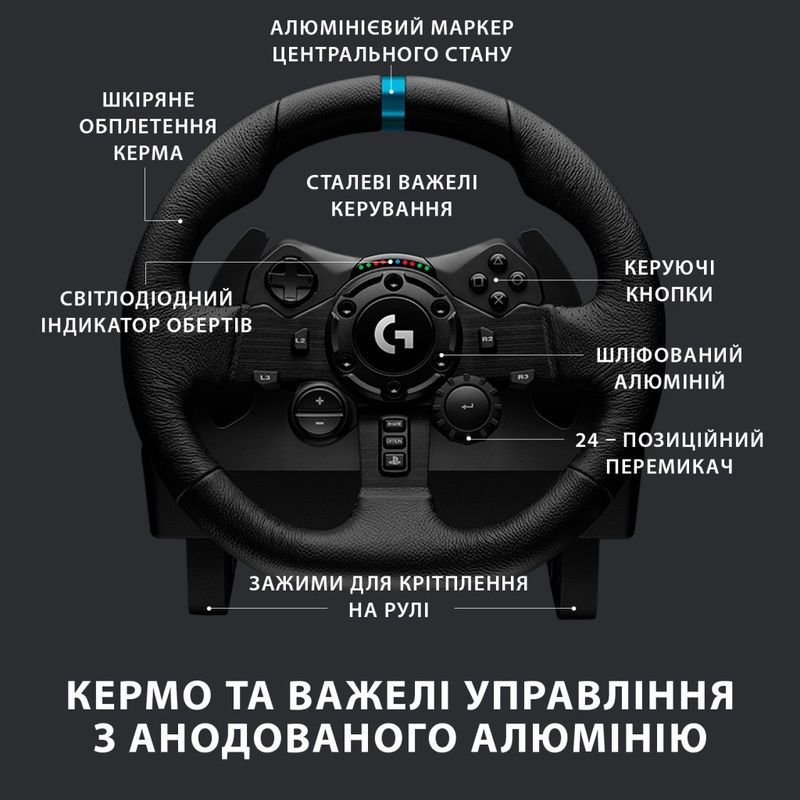 Кермо Logitech G923 Racing Wheel and Pedals for PS4 and PC (941-000149), Чорний