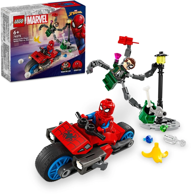 Конструктор LEGO Super Heroes Погоня на мотоциклах Человек-Паук vs. Доктор Осьминог 77 деталей (76275)