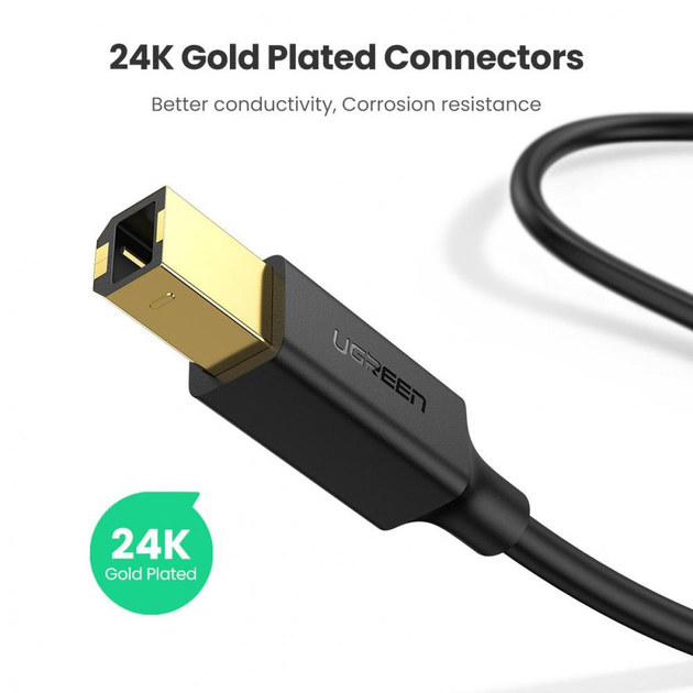 Кабель UGREEN US135 USB 2.0 AM to BM Print Cable 2m Black (UGR-20847)