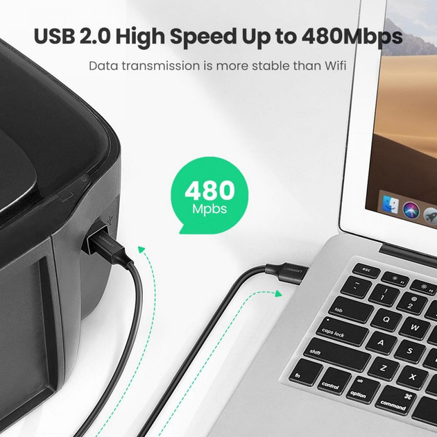 Кабель UGREEN US135 USB 2.0 AM to BM Print Cable 2m Black (UGR-20847)