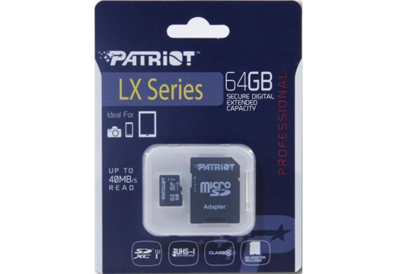 Карты памяти microSDXC (UHS-1) Patriot LX Series 64Gb class 10