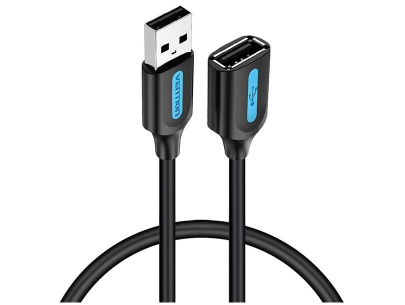 Удлинитель USB 2м Vention USB 2.0 A Male to A Female Extension Cable 2M black PVC Type (CBIBH)