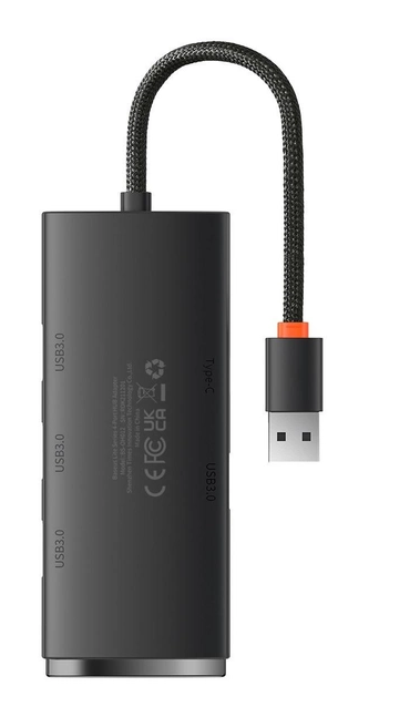 USB-Хаб Baseus Lite Series 4-in-1 (USB-A to 4хUSB 3.0) 0.25m Black (WKQX030001)