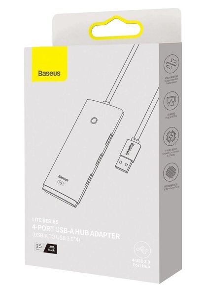 USB-Хаб Baseus Lite Series 4-in-1 (USB-A to 4хUSB 3.0) 0.25m Black (WKQX030001)