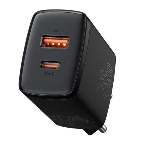 Зарядний пристрій Baseus Compact Quick Charger USB+Type-C 20W Black (CCXJ-B01)