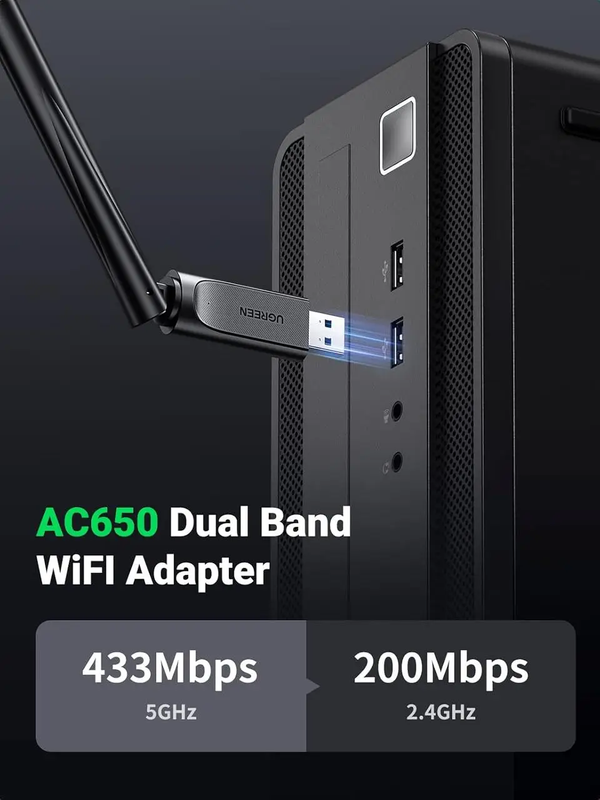 WI-FI-адаптер UGREEN CM496 AC650 High-Gain Dual Band Wireless USB Adapter(UGR-90339)