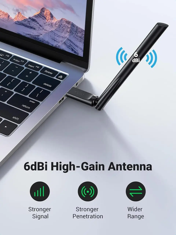 WI-FI-адаптер UGREEN CM496 AC650 High-Gain Dual Band Wireless USB Adapter(UGR-90339)