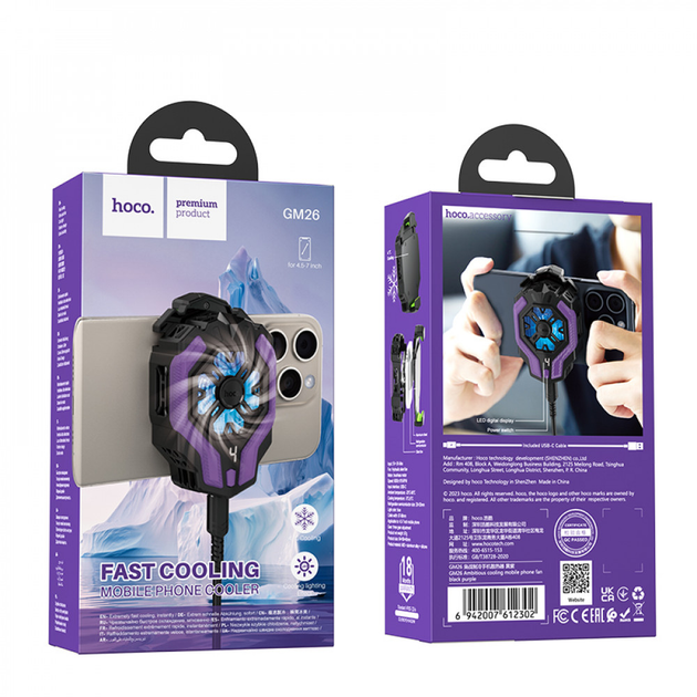 Кулер для охлаждения для мобильного телефона HOCO GM26 Ambitious cooling mobile phone fan Black (6942007612302)