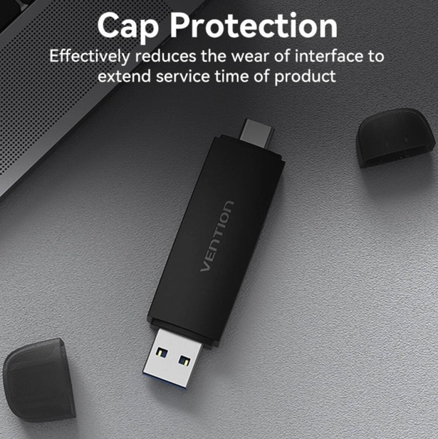 Картрідер Vention 2-in-1 USB 3.0 A+C Card Reader(SD+TF) Black Dual Drive Letter (CLKB0)