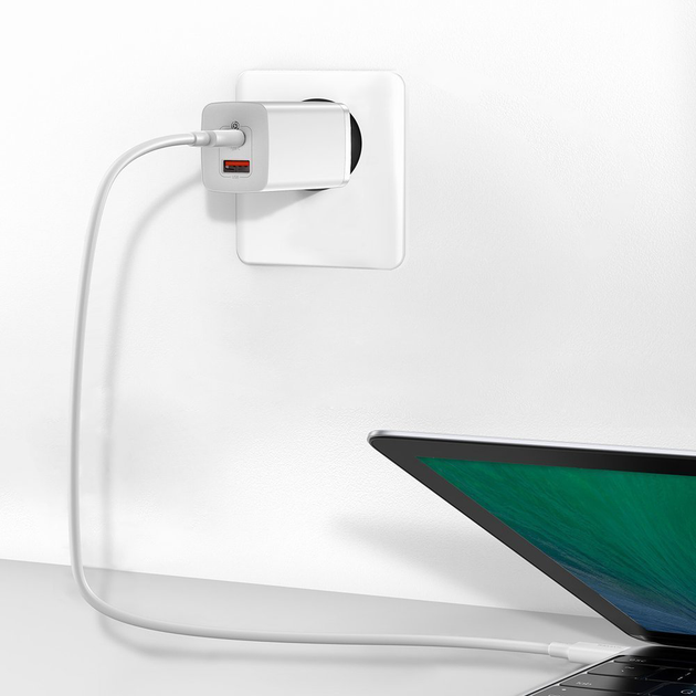 Сетевое зарядное устройство Baseus GaN2 Lite Quick Charger C+U 65W EU White (CCGAN2L-B02)