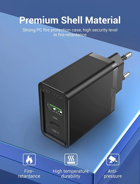 Зарядное устройство Vention Two-Port USB(A+C) Wall Charger (18W/20W) EU-Plug Black (FBBB0-EU)