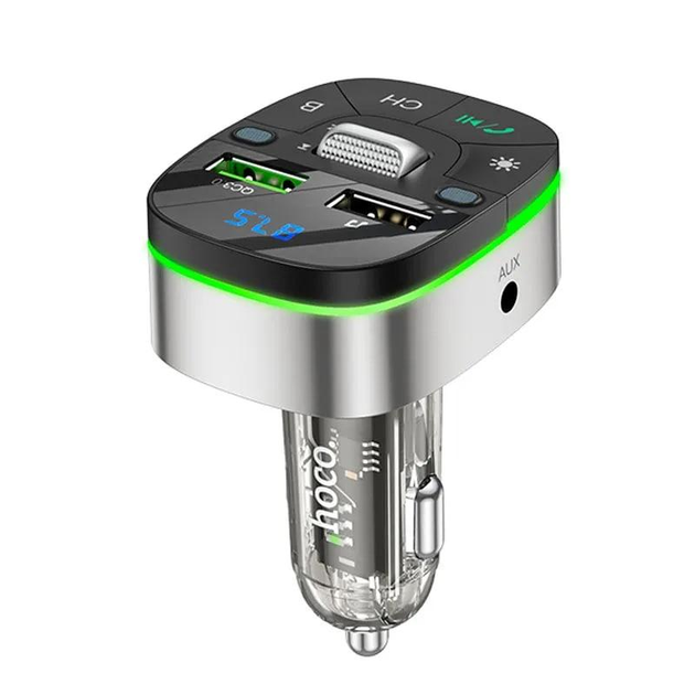 Автомобильное зарядное устройство с FM-модулятором HOCO E71 Crystal transparent discovery edition QC3.0 car BT FM transmitter Dark Blue (6931474789082)