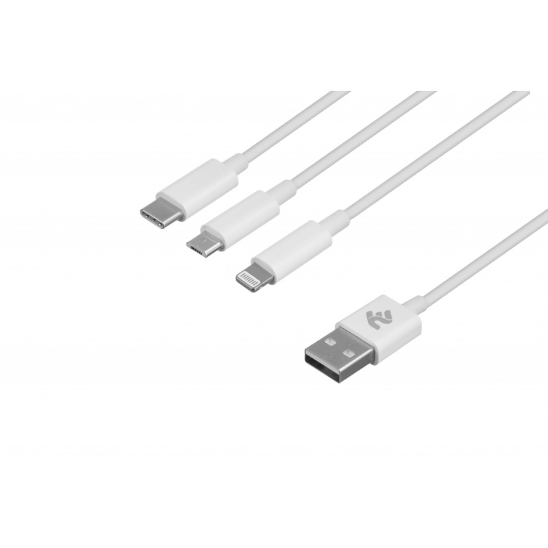 Кабель USB 2.0 AM to Lightning + Micro 5P + Type-C 1.2m white 2E (2E-CCMTLAB-WT)