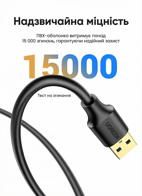 USB-удлинитель UGREEN US129 USB 3.0 Extension Male Cable 3m (Black) (UGR-30127)