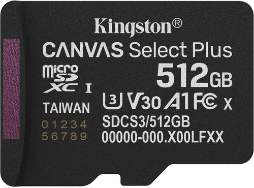 Карта памяти Kingston 512GB microSDXC class 10 UHS-I U3 V30 A1 Canvas Select Plus (SDCS3/512GB)
