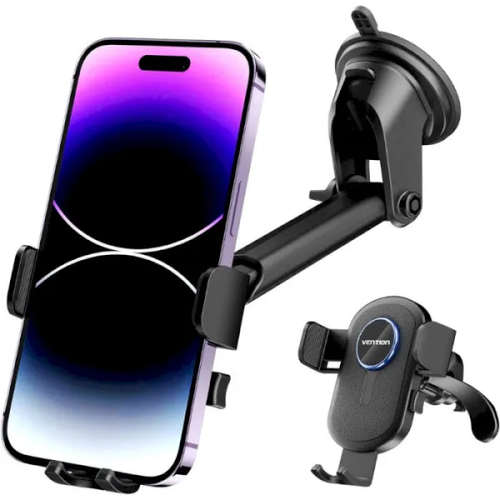 Автотримач для телефону Vention One Touch Clamping Car Phone Mount With Suction Cup Black Square Type (KCVB0)