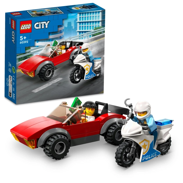 Конструктор LEGO City Переслідування автомобіля на поліцейському мотоциклі 59 деталей (60392)