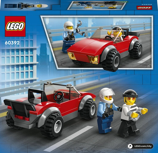 Конструктор LEGO City Преследование автомобиля на полицейском мотоцикле 59 деталей (60392)