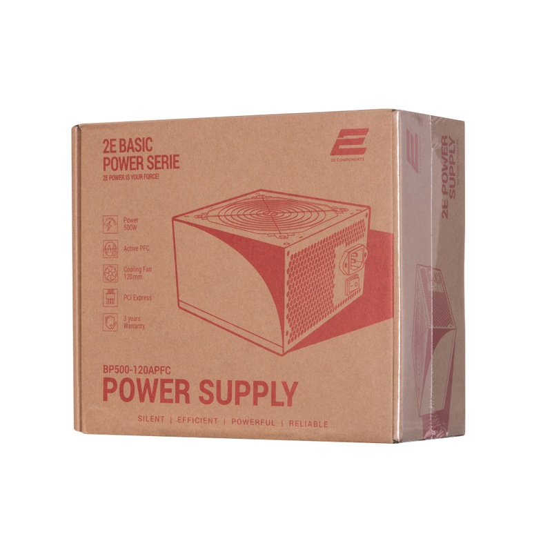 Блок питания 2E BASIC POWER (500W), 80, 120mm, 1xMB 24pin(20+4), 1xCPU 8pin(4+4), 3xMolex, 4xSATA, 2xPCIe 8pin( (2E-BP500-120APFC)