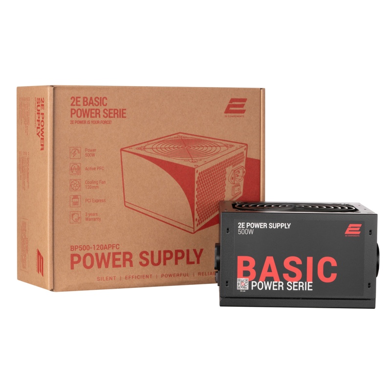 Блок питания 2E BASIC POWER (500W), 80, 120mm, 1xMB 24pin(20+4), 1xCPU 8pin(4+4), 3xMolex, 4xSATA, 2xPCIe 8pin( (2E-BP500-120APFC)