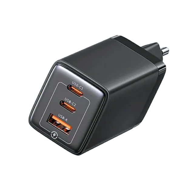 Мережевий зарядний пристрій Usams US-CC180 65W ACC 3 Ports GaN Fast Charger (EU) -- Sandru series Black (CC180TC01)