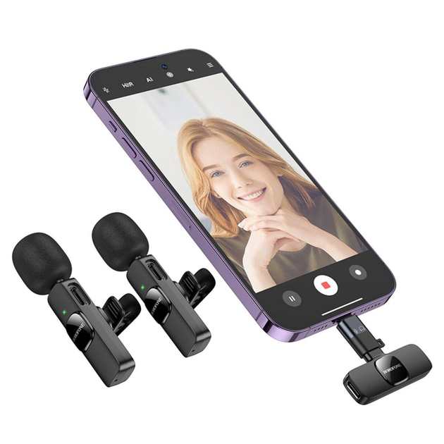 Мікрофон-петличка BOROFONE BFK15 Dual-mic lavalier wireless digital microphone (iP/Type-C) Black (6941991117107)