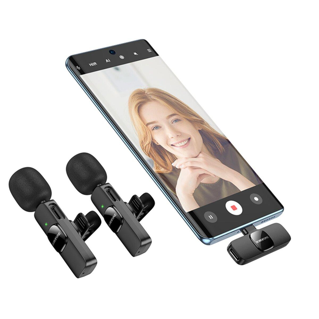 Мікрофон-петличка BOROFONE BFK15 Dual-mic lavalier wireless digital microphone (iP/Type-C) Black (6941991117107)