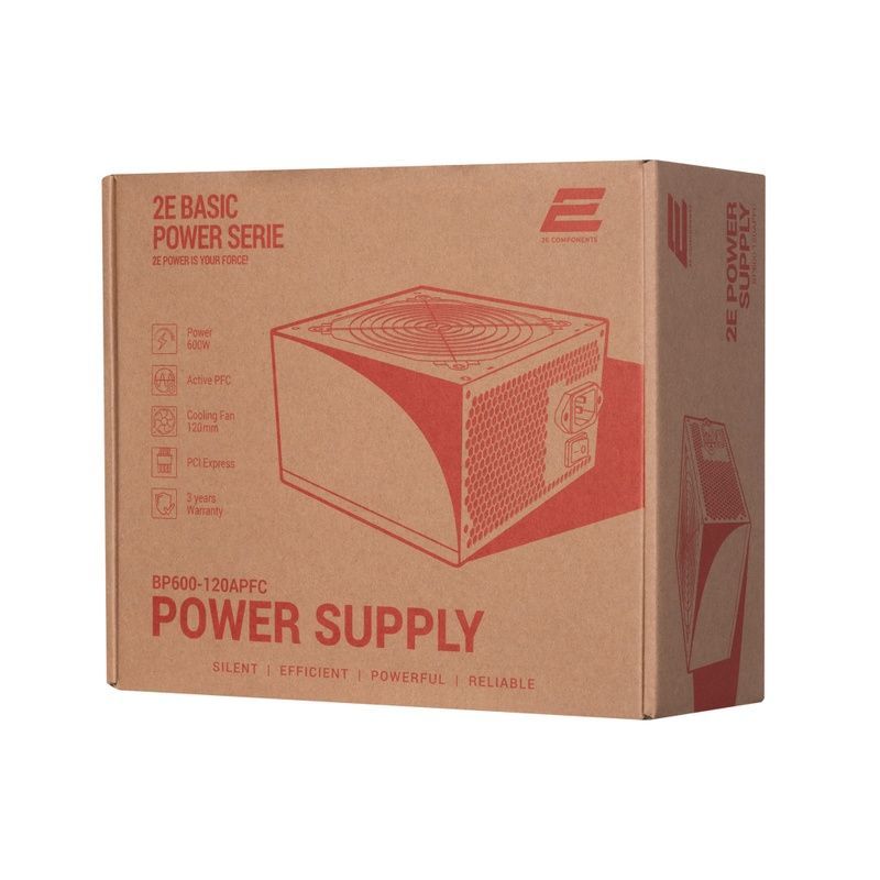 Блок питания 2E BASIC POWER (600W), 80, 120mm, 1xMB 24pin(20+4), 1xCPU 8pin(4+4), 3xMolex, 4xSATA, 2xPCIe 8pin( (2E-BP600-120APFC)