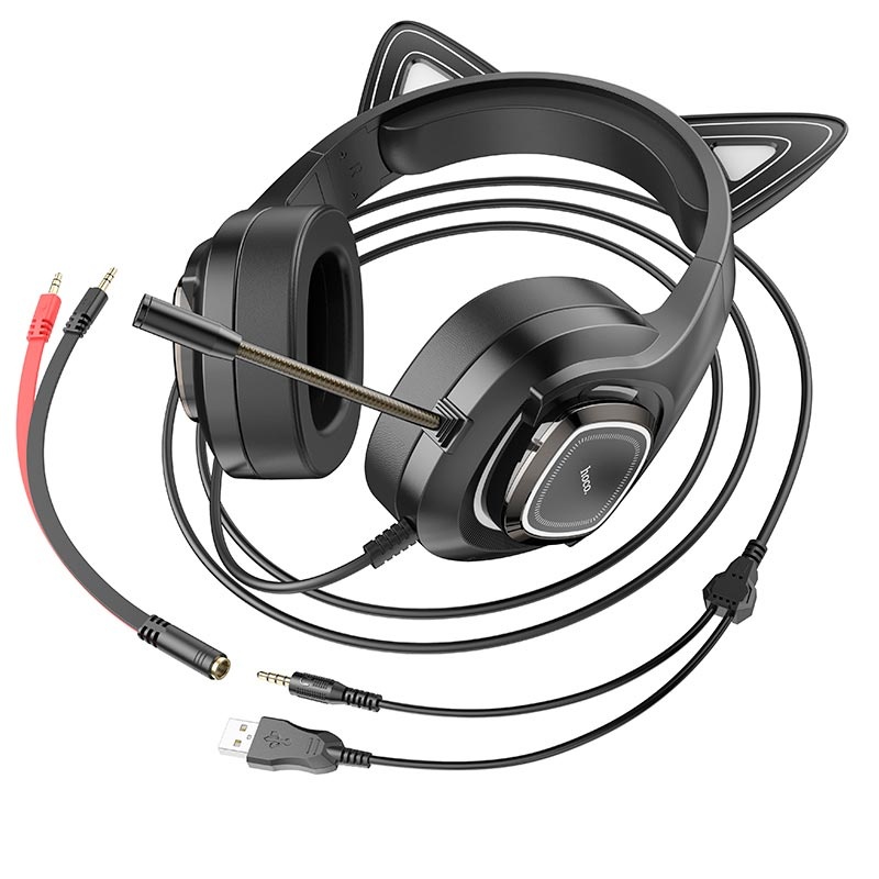 Наушники Hoco W107 Cute cat luminous cat ear gaming headphones Phantom Cat RBG