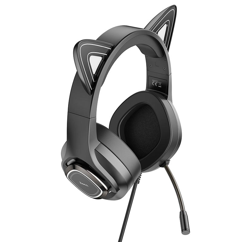 Навушники Hoco W107 Cute cat luminous cat ear gaming headphones Phantom Cat RBG