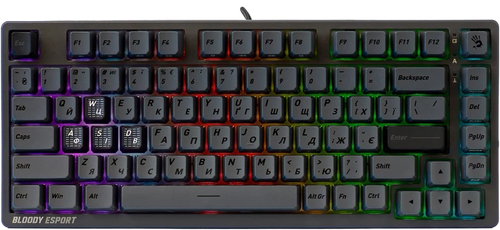 Магнітна ігрова клавіатура Bloody MS76 Iron Grey USB, RGB підсвічування, Magnetic Switch (MS76)