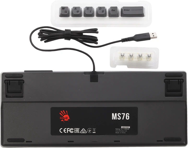 Магнітна ігрова клавіатура Bloody MS76 Iron Grey USB, RGB підсвічування, Magnetic Switch (MS76)