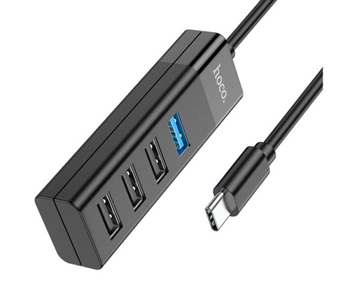 USB-хаб Hoco HB25 Easy mix 4-in-1 converter (USB to USB3.0+USB2.0*3) Black