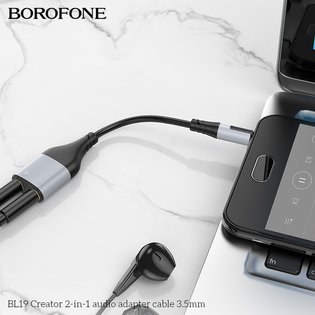 Адаптер BOROFONE BL19 Creator 2-in-1 audio adapter cable 3.5mm Black (6941991108341)