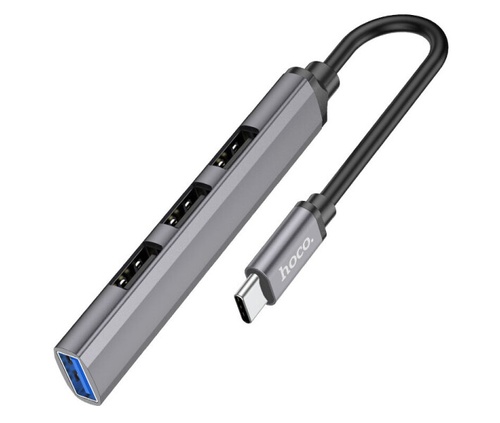 USB-хаб Hoco HB26 4 in 1 адаптер (Type-C to USB3.0+USB2.0*3) Metal Gray