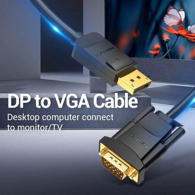 Кабель переходник Vention DisplayPort to VGA Cable 2M Black (HBLBH)