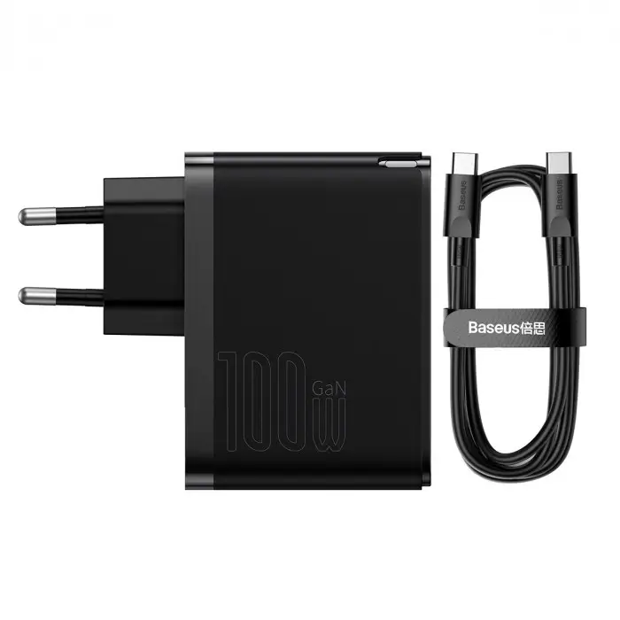 СЗУ Baseus GaN3 Pro Fast Charger C+U 100W (Cable Type-C to Type-C 100W(20V/5A) 1m) Black (CCGP090201)