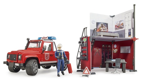 Ігровий набір Bruder Top Profi Series Пожежна станція з Land Rover Defender(62701)