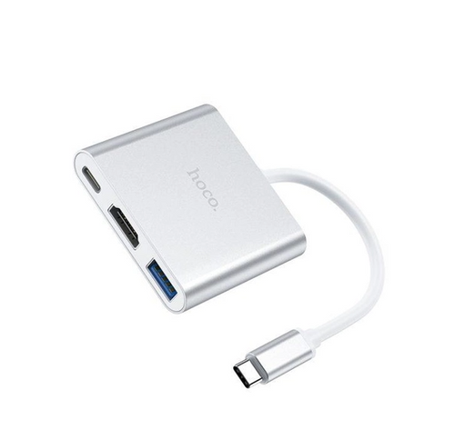 USB-хаб конвертер Hoco HB14 Easy use Type-C adapter (Type-C to USB3.0+HDMI+PD) Silver