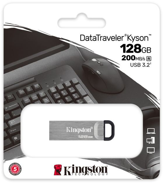 Флэш-накопитель Kingston USB 3.2 DT Kyson 128GB Silver/Black (DTKN/128GB)