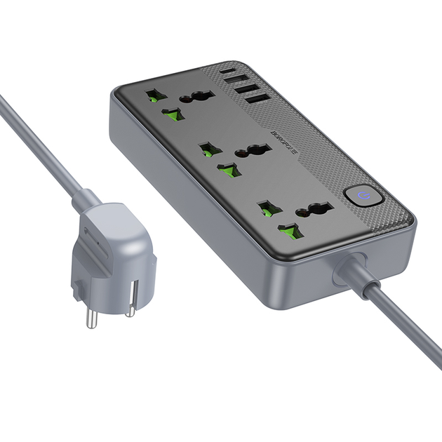Сетевой удлинитель BOROFONE BAC2A Leya 3 position socket(1C3A)(EU) Black (6941991111440)